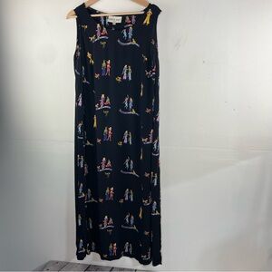David Dart Black Sleeveless Maxi Dress with Colorful People Print size 1X